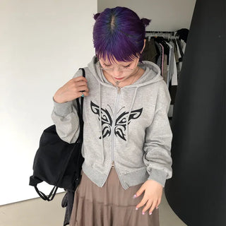 Butterfly Cropped Hoodie Zip-Up