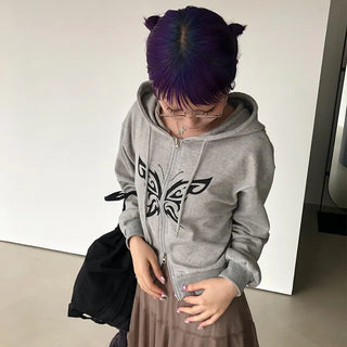 Butterfly Cropped Hoodie Zip-Up