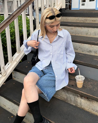 Straight-leg denim shorts