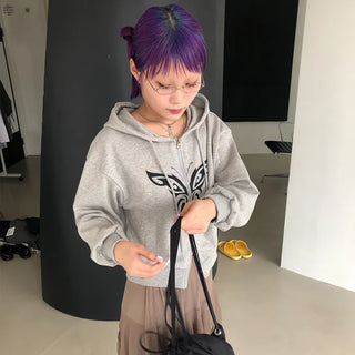 Butterfly Cropped Hoodie Zip-Up