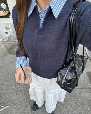 Check shirt layered knit detail