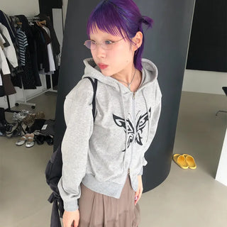 Butterfly Cropped Hoodie Zip-Up