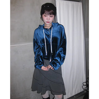 Velvet Cropped Zip Hoodie