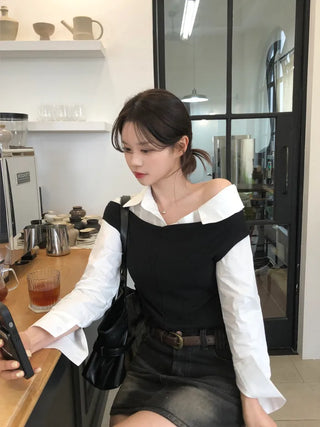 One-shoulder cropped shirt