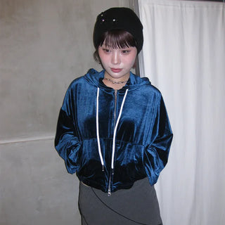 Velvet Cropped Zip Hoodie