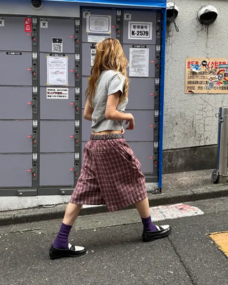 (ORIGINAL) Tartan Check Half Wide Easy Pants