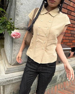 Raglan cap sleeve double-button blouse