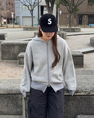 Striped Loose Fit Knit Hooded Parka
