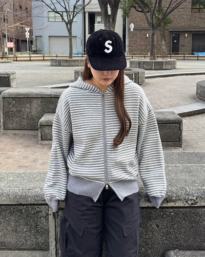 Striped Loose Fit Knit Hooded Parka