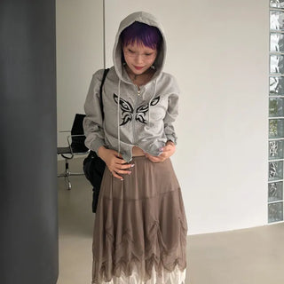 Butterfly Cropped Hoodie Zip-Up