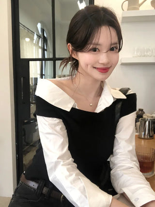 One-shoulder cropped shirt