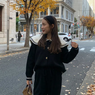Sailor collar knit cardigan