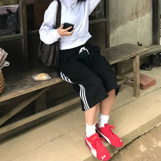 Waist drawstring Bermuda jersey pants