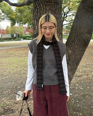 Striped Slim Knit Scarf