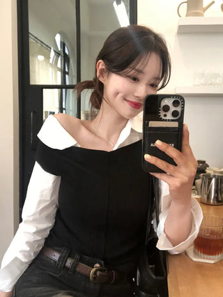 One-shoulder cropped shirt