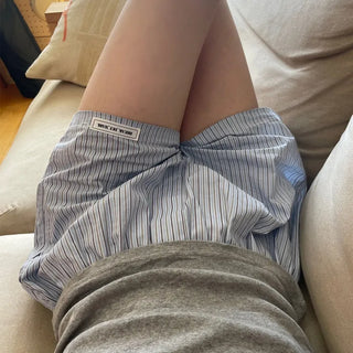 Cotton striped elastic waist shorts