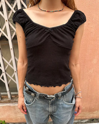 Gathered Shoulder Rib Pointelle Tank Top