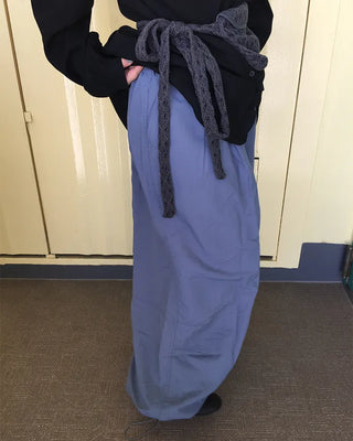(Unisex) Black Button Elastic Waist Parachute Pants