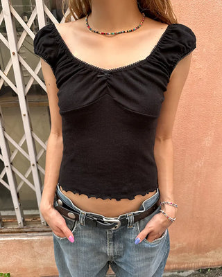 Gathered Shoulder Rib Pointelle Tank Top