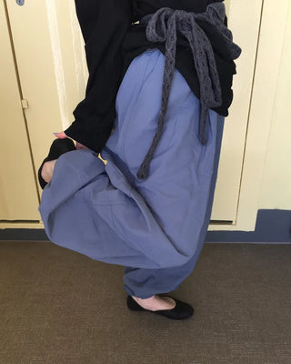 (Unisex) Black Button Elastic Waist Parachute Pants