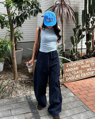 Unique yoke tuck balloon cotton pants