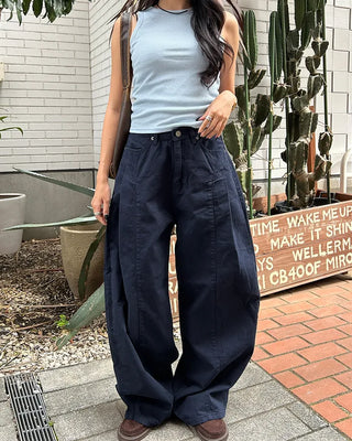 Unique yoke tuck balloon cotton pants