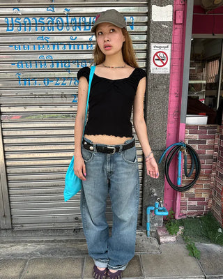 Gathered Shoulder Rib Pointelle Tank Top