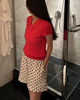 Patterned elastic waist shorts
