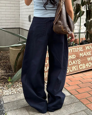 Unique yoke tuck balloon cotton pants