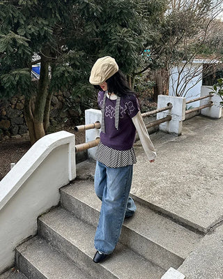 Two-button denim wide-leg pants