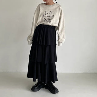 Three-tiered can-can long skirt