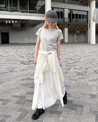 Elastic waist flared maxi skirt