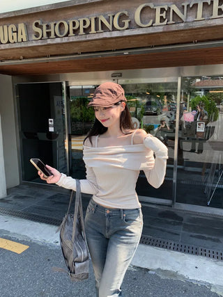 Shirred off-shoulder sleeveless top