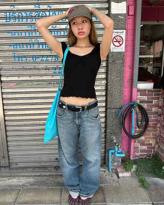 Gathered Shoulder Rib Pointelle Tank Top