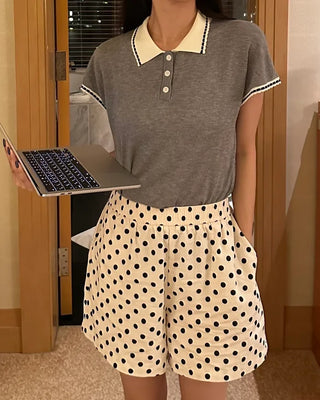 Stitched two-tone short-sleeved knit