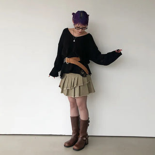 Distressed long knit sweater