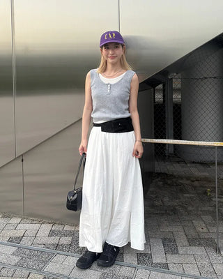 Elastic waist flared maxi skirt