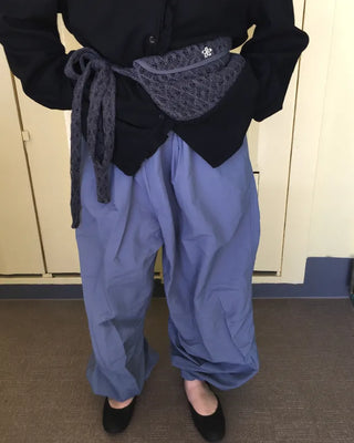 (Unisex) Black Button Elastic Waist Parachute Pants