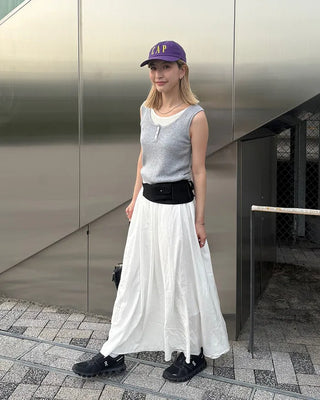 Elastic waist flared maxi skirt