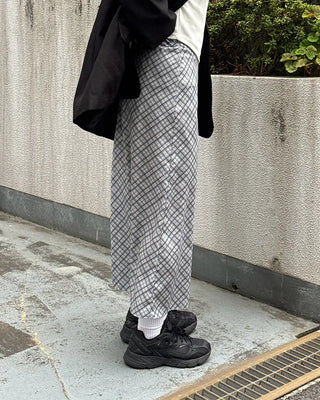 Waist bag, elastic waistband, checkered long skirt