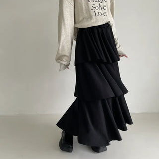 Three-tiered can-can long skirt