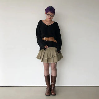 Distressed long knit sweater