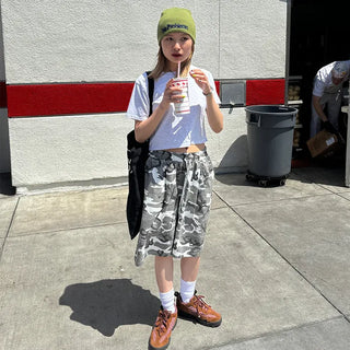 Colored cropped short-sleeved T-shirt