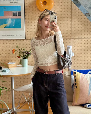 Boat neck floral lace slim top