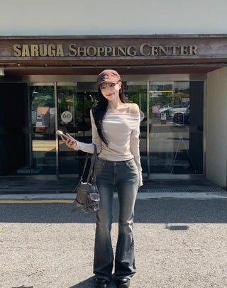 Shirred off-shoulder sleeveless top