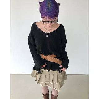 Distressed long knit sweater