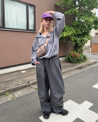 (Unisex) Tucked Nylon Parachute Pants