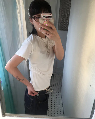 Unique pintuck semi-cropped French T-shirt