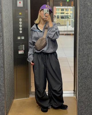 (Unisex) Tucked Nylon Parachute Pants