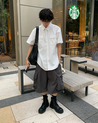 (Unisex) Cargo Bermuda Shorts with Elastic Waistband